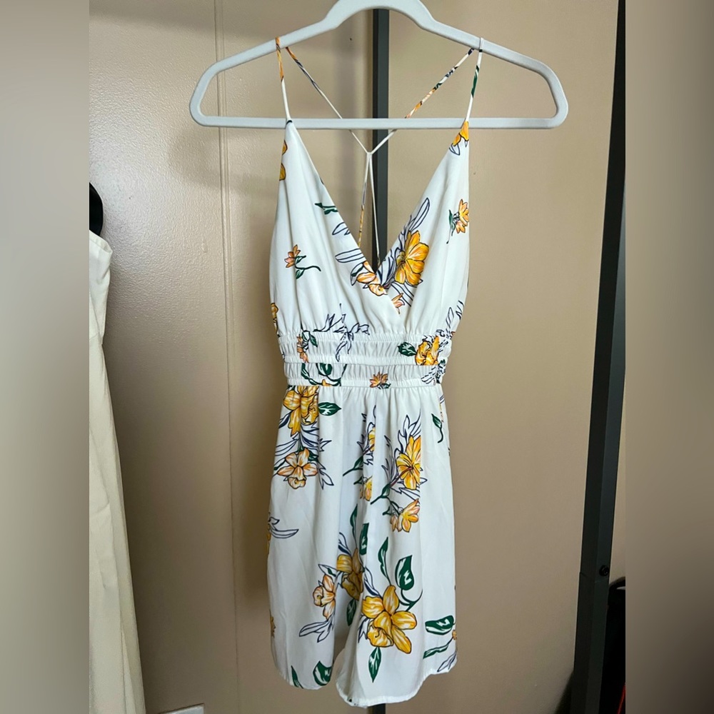 White, Flowered Pattern Romper - image 1
